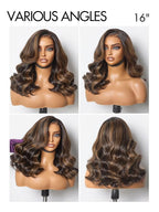 LUVME HAIR 100% Human Hair Wigs Loose Wave Glueless Lace Front 16 Inches, Pre Cut Plucked Hd Lace Short Wig Ready To Go Highlight Color Straight Bleached Knots Side Part Wigs