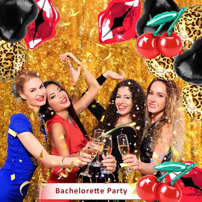 Cheetah Cherry Balloons 8pcs Red Lips Cherry and Black Heart Balloons Leopard - Image 4