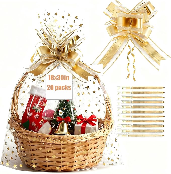 COQOFA 20 Pieces Large Cello/Cellophane Bags 18x30 Inches Clear Basket Gift by COQOFA