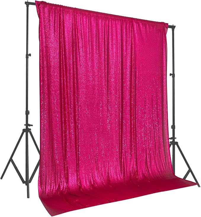 PartyDelight Hot Pink Sequin Backdrop 10x10ft Sparkly Photo Curtain | 4 Inch by PartyDelight