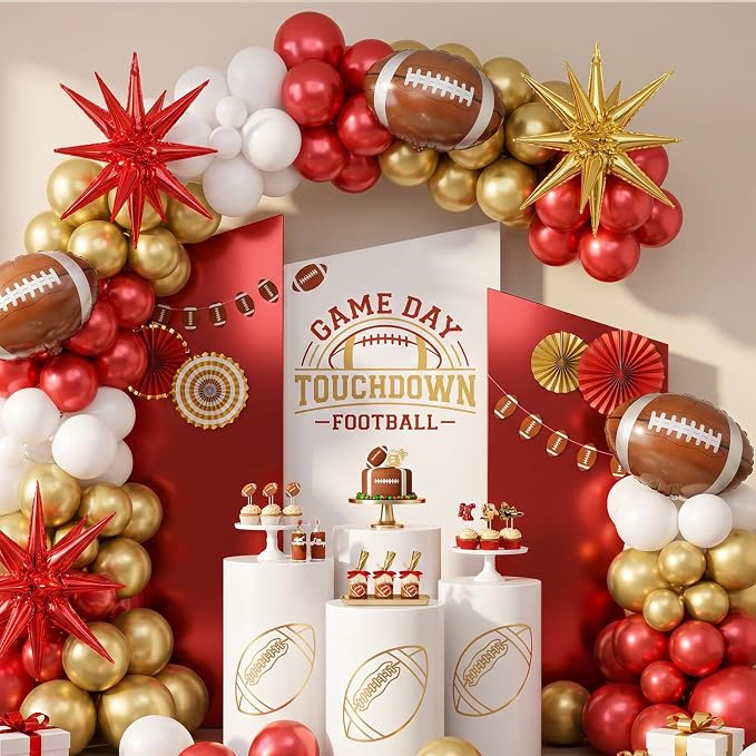 Red and Gold Football Balloon Arch Garland Kit, American Rugby Decor by Aposwow