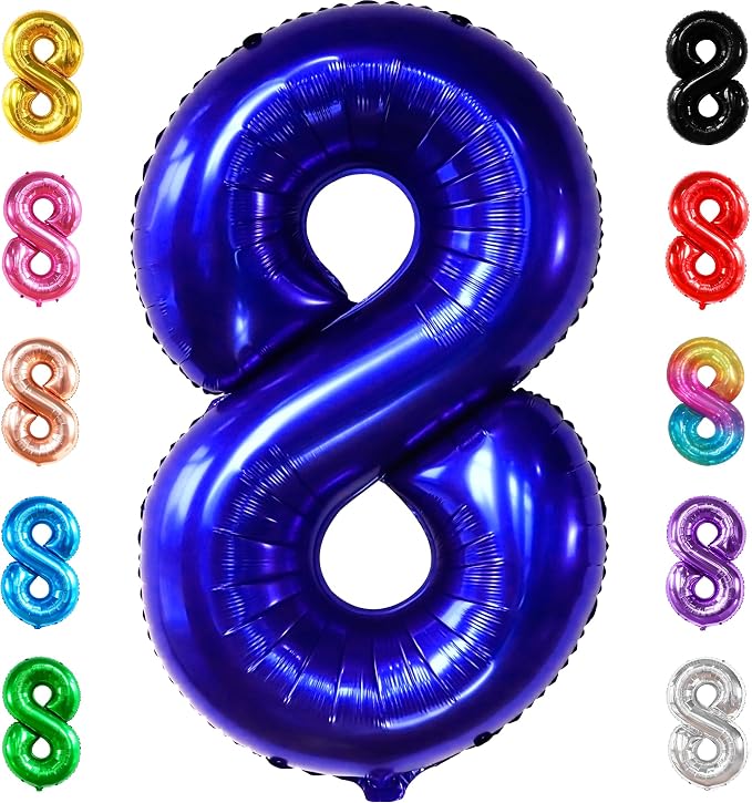 KatchOn Navy Blue Number 8 Balloon 40 Inch, 8th Birthday Decorations Boy | by KatchOn