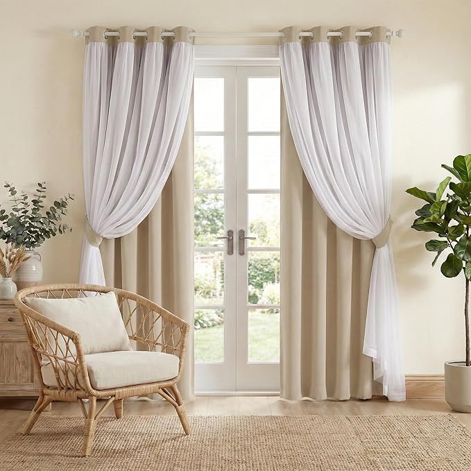 PONY DANCE Sheer Window Curtains, 52 by 95 in, Biscotti Beige, 2 Pieces | Mix & by PONYDANCE