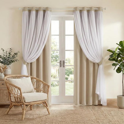 PONY DANCE Living Room Curtains, 52 by 84 inches, Biscotti Beige, Tie-Backs by PONYDANCE