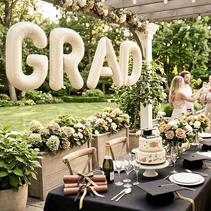 Biapian 40 Inch GRAD Balloons, Cream Letter Balloon, Large Banner - Image 4