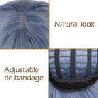 FAELBATY Blue Wigs With Air Bangs Shoulder Length Short Wave Wig For Women Curly Wavy Synthetic Cosplay Wig Blue Wig for Girl Halloween Costume Wigs (12" Dusky Blue Color)