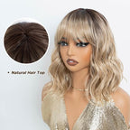 NOBLE Bob Wig Short Wigs for Women Bob Curly Wavy Hair Wigs with Bangs Heat Resistant 12 Inches Synthetic Wig for Cosplay Daily Use