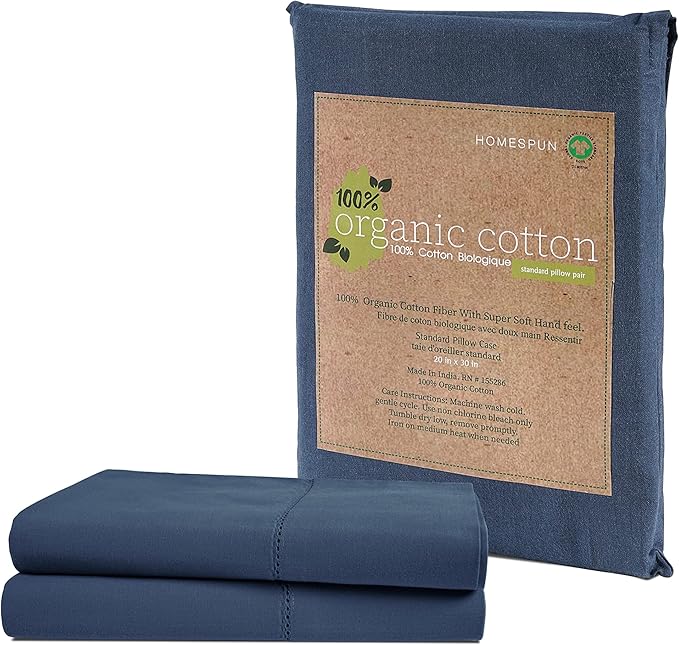 Lane Linen 100% Organic Cotton King Size Pillow Cases Set of 2 (20''x36'') Pillow Cases King Size Certified Organic Cotton Pillowcases Set of 2 Navy Blue