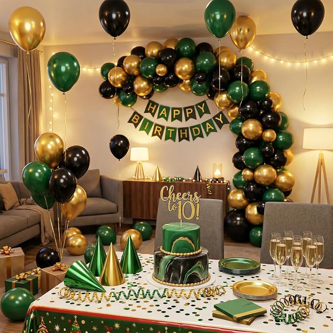 Green and Gold Balloons, 12 inch Gold Balloons and Black Balloons - Image 4