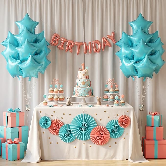 TONIFUL 15Pcs Star Shaped Balloons 18Inch Iridescent Teal Blue Foil Balloon | - Image 4
