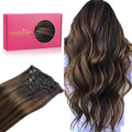 WENNALIFE Clip in Hair Extensions Real Human Hair, 24 Inch 140g 7pcs Remy Hair, Balayage Dark Brown Mixed Chestnut Brown Straight Natural Extensiones De Cabello Humano Con Clip Ins