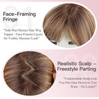EMMOR 12 Inch Human Hair Topper for Women - Real Hair Topper with Bangs & 6.5" × 6.5" Larger Base, Natural Thin Hair Solution for Women(Mixed Brown)