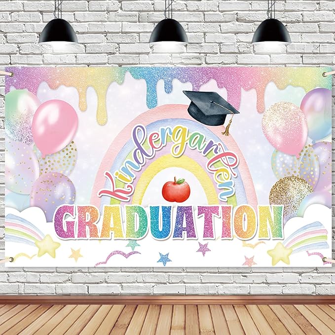 Colorful Kindergarten Graduation Class of 2026 Banner Backdrop Photography by SMENGGIL
