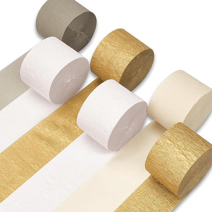 PartyWoo White Gold Ivory Sand White Crepe Paper Streamers 6 Rolls 492 FT | by PartyWoo