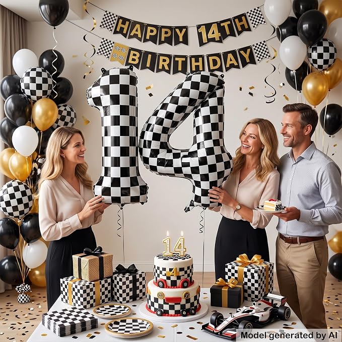 40" Checkered Number 14 Balloon - Image 4