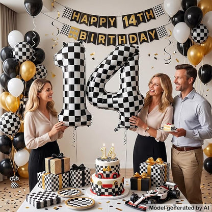 40" Checkered Number 14 Balloon - Image 4