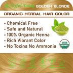 100% Organic Henna Hair Color – Natural, Chemical-Free Hair Dye for Rich, Vibrant Color & Gloss – Grey Coverage, Safe for All Hair Types, Vegan Non-Toxic, Herbal Hair Treatment (GOLDEN BLONDE)