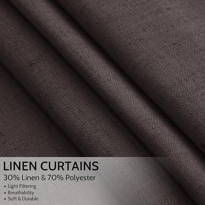 Cocoa Coffee Linen Blend Light Filtering Back Tab Curtains 96 Inches Long - Image 2