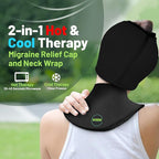 Migraine Relief Cap & Neck Ice Pack Wrap Set - Soothing Headache Relief Cap and Shoulder Cold Pack - Hot and Cold Compress Products for Head and Cervical - Stress, Hangover & Puffy Eyes