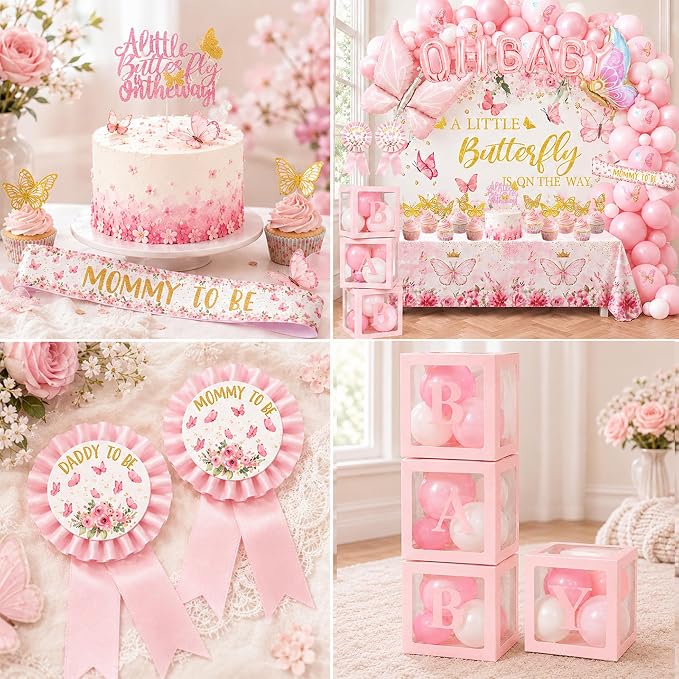 Pink Butterfly Baby Shower Decorations - Image 5