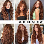 NAYOO Long Auburn Wavy Wig for Women 26 Inch Middle Part Curly Wavy Wig Natural Looking Synthetic Heat Resistant Fiber for Daily Party Use(26Inch Auburn)
