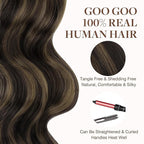 GOO GOO Tape in Hair Extensions Human Hair, 2/6 Dark Brown Highlighted Chestnut Brown, 20inch 50g 20pcs, Skin Weft Seamless Invisible, Silky Straight with Thick Ends, Remy Human Hair