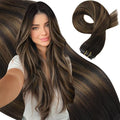 Moresoo Seamless Clip ins Human Hair Dark Brown to Chestnut Brown Balayage Clip in Extensions Real Human Hair Seamless Pu Weft Long for Women Thick 135g/7pcs 18inch