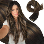 Moresoo Seamless Human Hair Clip in Extensions Dark Brown Balayage Clip ins Hair Extensions Real Human Hair Dark to Medium Brown Ombre for Women Thick And Invisible Pu Skin 150g/7pcs 22 inch
