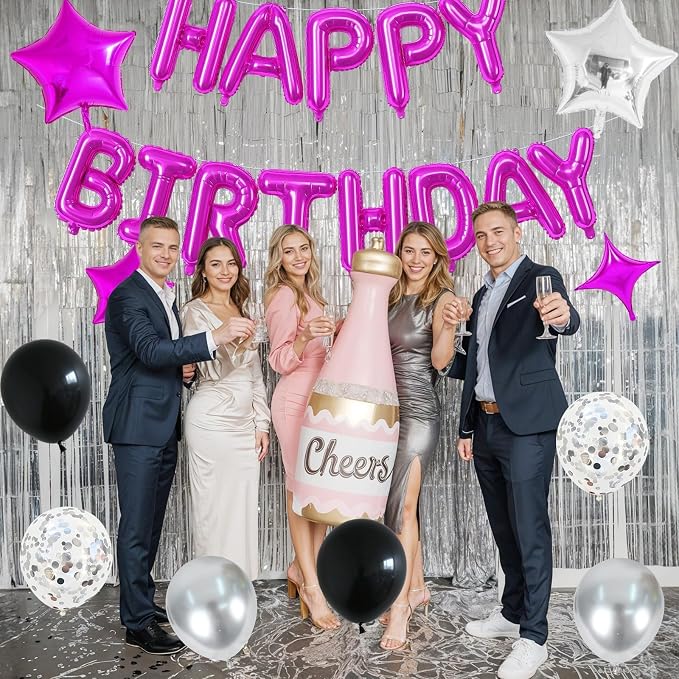 Happy Birthday Balloon Banner Hot Pink, 16 Inch Mylar Foil Letter Balloons - Image 4