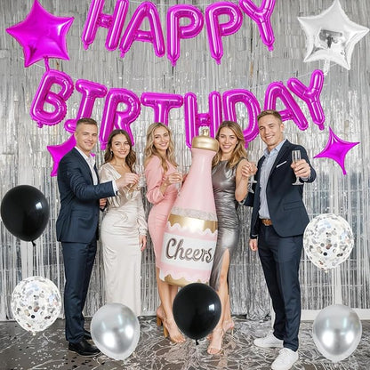 Happy Birthday Balloon Banner Hot Pink, 16 Inch Mylar Foil Letter Balloons - Image 4