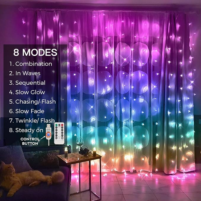 Curtain Lights for Bedroom, 192 Led 8.3ft x 5.25ft Hanging String Lights Outdoor - Image 6