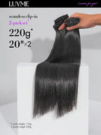LUVME Silky Straight Seamless 2 Pack 220g 14Pcs Clip in Hair Extensions Full Max with 14inch Remy Human Hair Extensions, Natural Black 100% Real Soft Hair