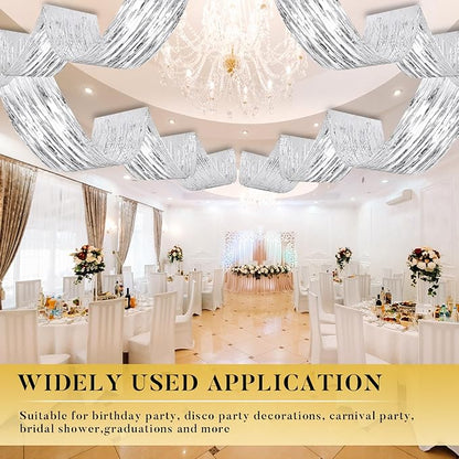 4 Pcs 15ft Silver Metallic Foil Ceiling Fringe Curtains, Party Decor Fringe - Image 5