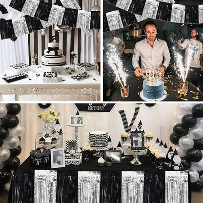 BEISHIDA Black Silver Fringe Garland Banner 30ft Wall Tinsel Foil Streamers | - Image 4