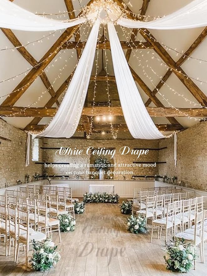 8 Panels White Ceiling Drapes for Wedding Ceiling Drapes 5ftx20ft Wedding Arch - Image 5