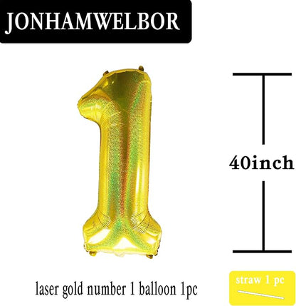 Jonhamwelbor 40 Inch Laser Gold Number 1 Balloon Foil Mylar Giant Balloon - Image 2