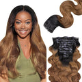 Lashey Seamless Clip in Hair Extensions Human Hair 130g 9pcs 14 Inch Body Wave Ombre Natural Black to Medium Auburn Clip in Hair Extensions for Women