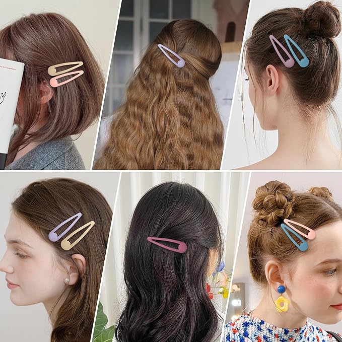 24 PCS 2.36 In Metal Snap Hair Barrettes For Women Water Drop Shape Hair Clips For Thick Thin Fine Hair,Matte Pink Blue Purple Rose Red