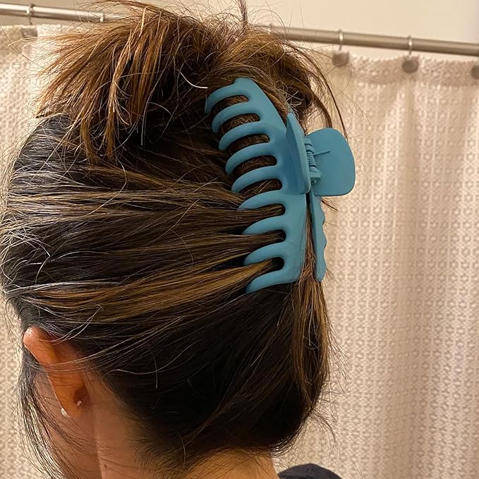 Light blue Large Hair Claw Clips for Thick/Fine/Thin Hair,Strong holding teeth interlocking sky blue Women Jaw Clips for Hair 3 Count In set