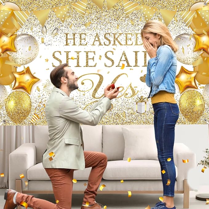 Gold Engagement Party Decorations White Gold Engagement Banner Backdrop He - Image 3