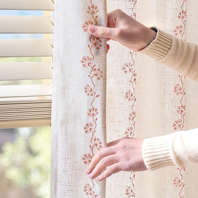 Cathy Linen Floral Curtains for Living Room Terracotta Curtains for Bedroom - Image 5