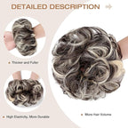 Messy Bun Hair Piece Wavy Curly Scrunchies Fluffy Donut Thick Updo Elegant Chignon Hairpieces for Women Girls, Black Brown Mix Bleach Blonde 1.4oz