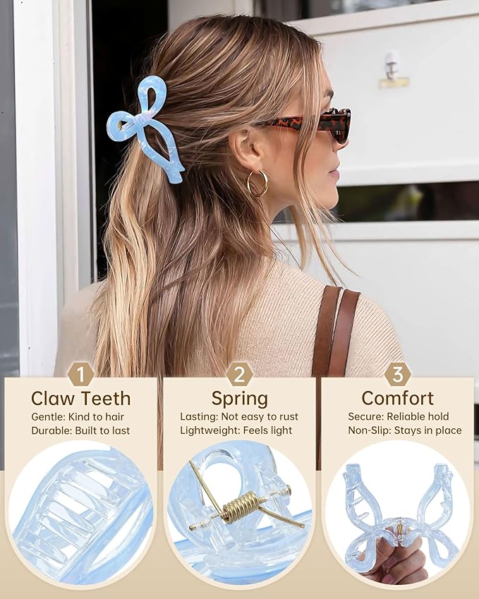 Mesovor Teen Girl Gifts Trendy Stuff - 4 Pack Elegant Bow Hair Claw Clips, Nonslip 4.3" Large Hair Grip Hairclips for Thick | Birthday Gifts for Teens Daughter Sister Christmas Gifts