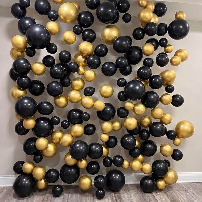 120 Pcs Graduation DIY Floating Black Gold Balloon Wall Kit 5 Inch Balloons - Image 9