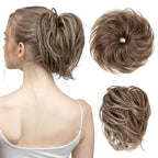 SARLA Messy Hair Bun Hair Pieces Curly Synthetic Updo Fake Scrunchies Ponytail Extension for Women Brunette and Ash Blonde Tips 1PCS