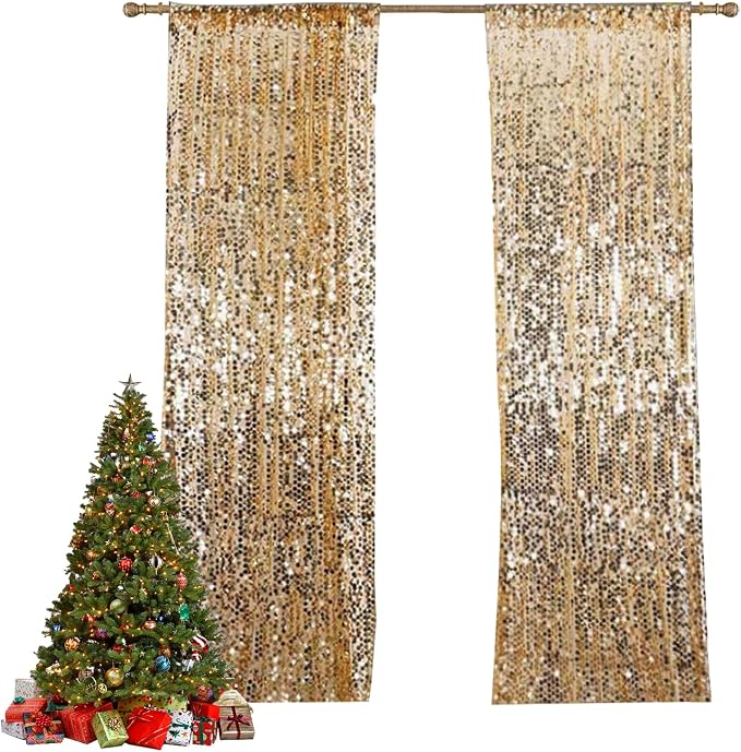 HH 9x8FT Gold Big Sequin Backdrop Curtains, Shimmer Payette Sequin Backdrop - Image 5
