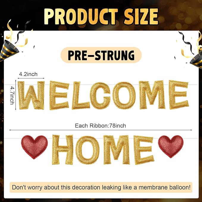 Tegeme Felt Welcome Home Banner, Pre-strung Glitter Welcome Garland Reusable - Image 2