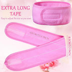 Hoteam 30 Pack Spa Headband Facial Esthetician Hair Wrap for Women Adjustable Makeup Sports Shower Stretch Towel with Tape(Pink)