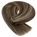 YoungSee Human Hair Weft Extensions Brown Highlight Sew in Hair Extensions Real Human Hair Dark Brown Mix Caramel Blonde Sew in Extensions Long Straight Hair 100G 24Inch