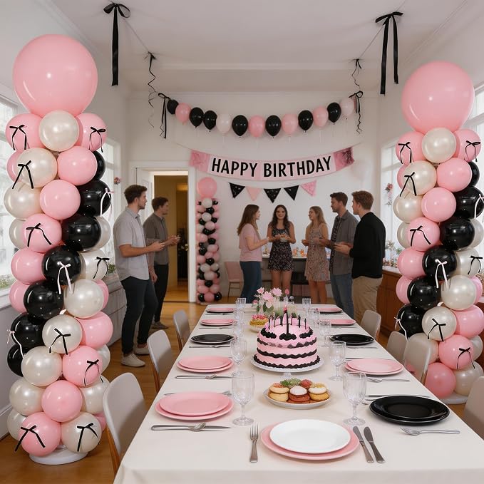 Pink Black Balloon Column Stand Set of 2 - Image 2